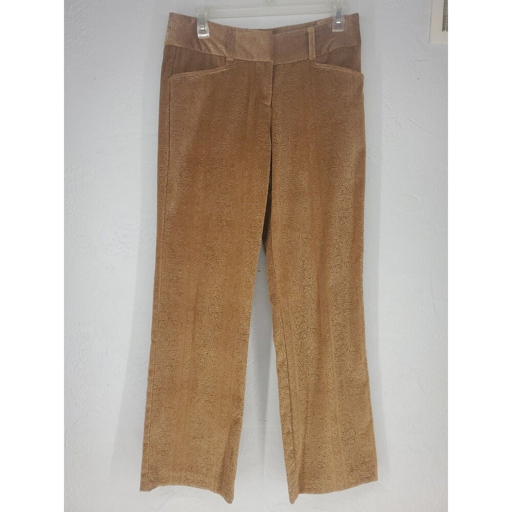 Tan Velvet Velour Floral Etched Straight Leg Pants Supply & Demand Size‎ 4